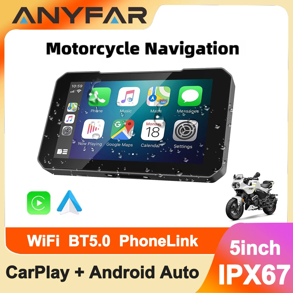 شاشة 5 بوصة تعمل باللمس للدراجات النارية CarPlay تدعم CarPlay اللاسلكي وAndroid Auto IP67 مقاومة للماء #1