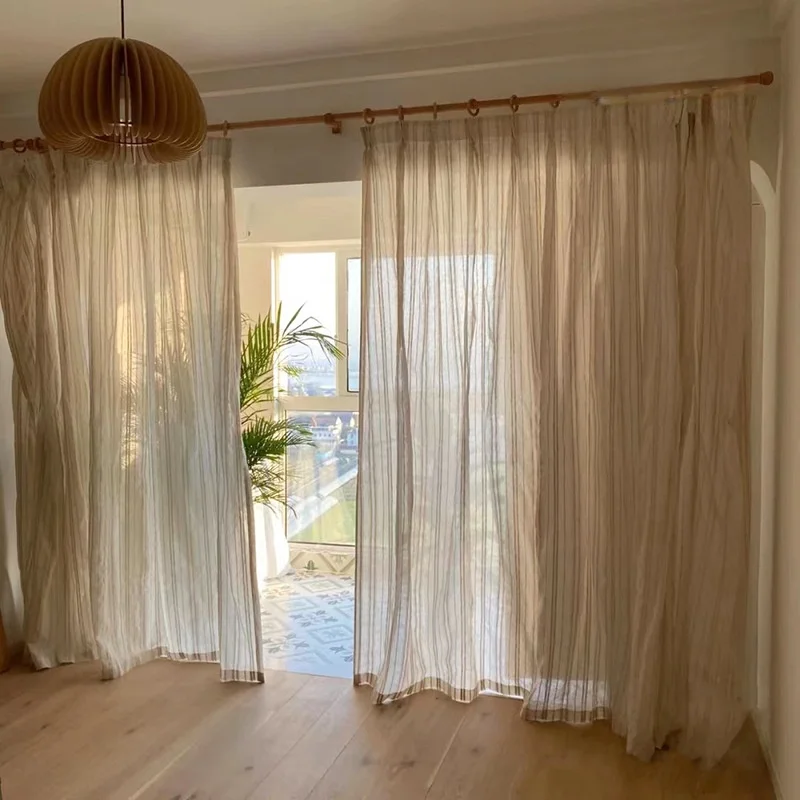 High Quality Faux Linen Sheer Curtain Stripper Living Room Bedroom Study Room Tulle Curtains for Privacy And Light Control