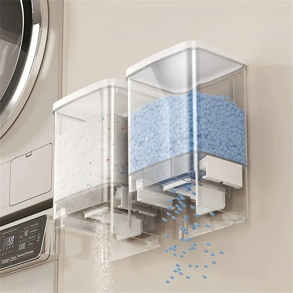 

Wall Mounted Laundry Detergent Dispenser Multifunctional Press Washing Powder Storage Box Transarent Dustproof