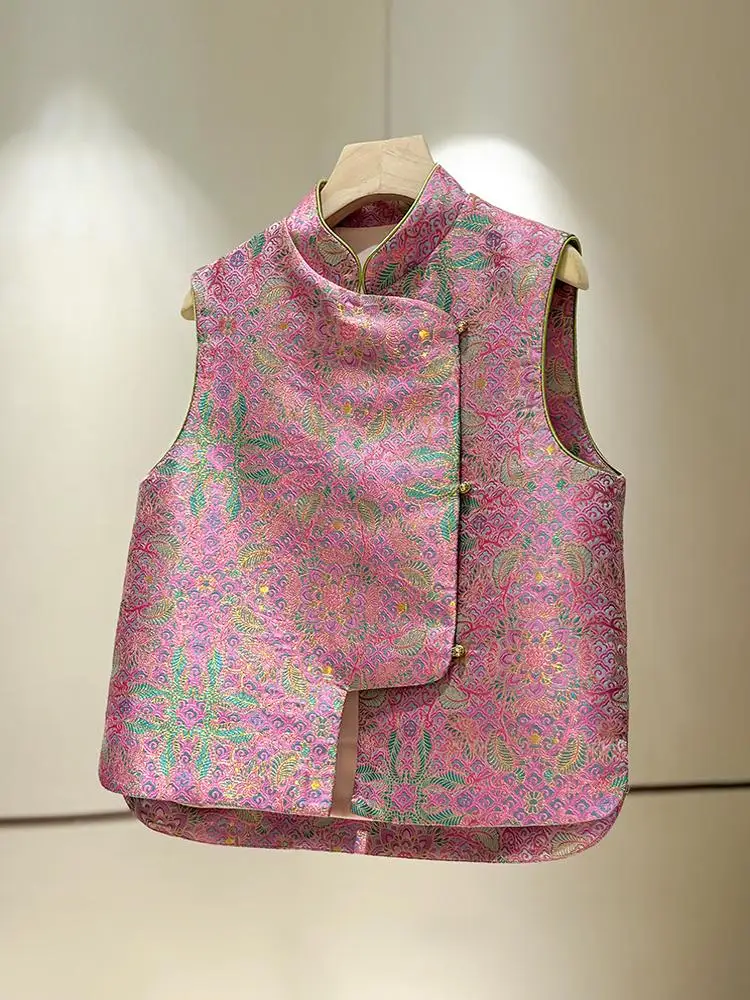 

Новый ретро-жилет в китайском стиле с воротником-стойкой, женский, весенне-осенний, в национальном стиле, с подплечниками, для создания элегантного образа.