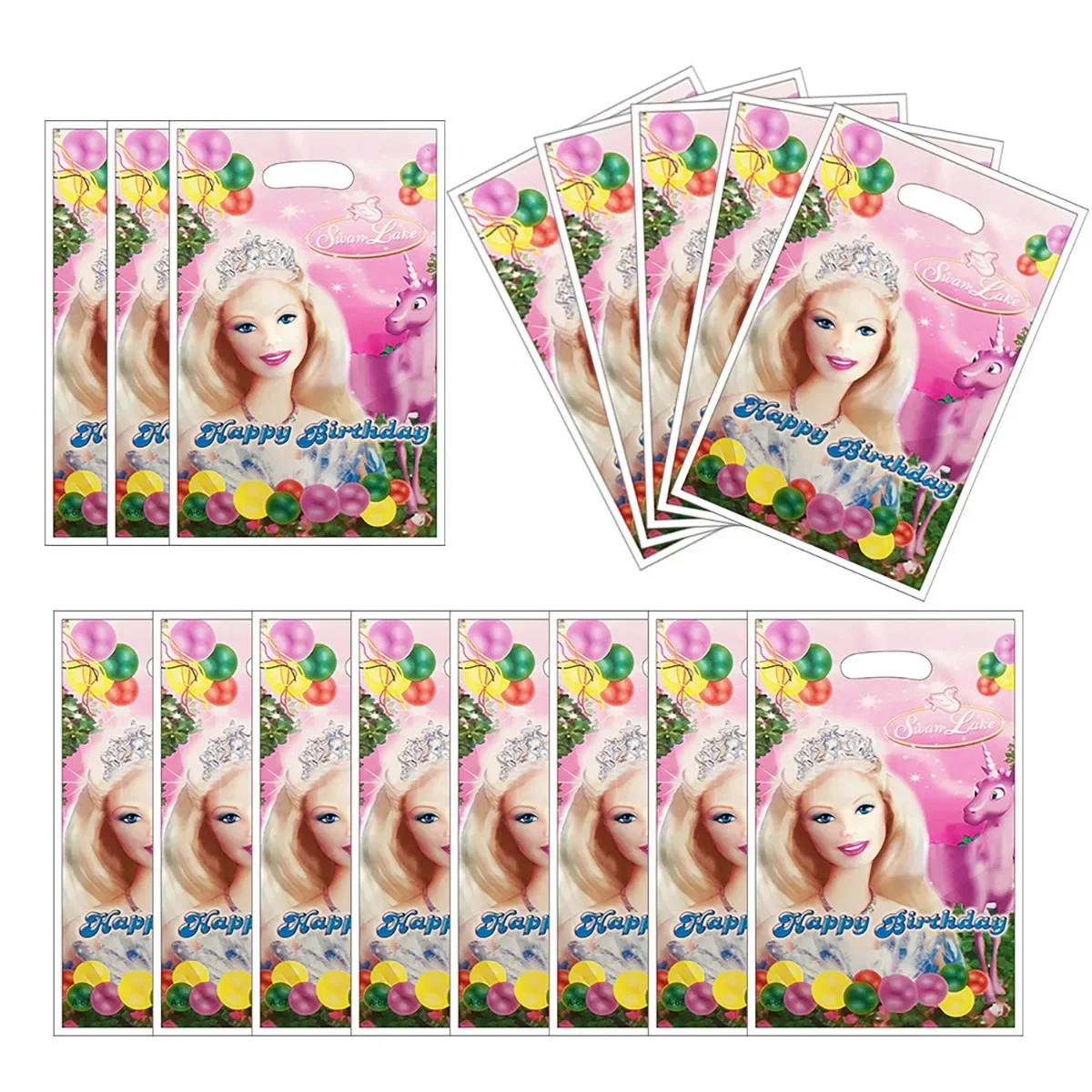 Barbie Gifts Bags Party Decor Kids Favors Barbi Princess Theme 10pcs/lot Plastic Loot Bags Happy Birthday Decorations Gifts Bags