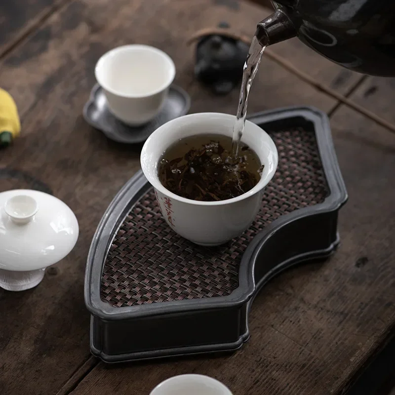 Pure Tin Old Pot Tray Japanese Style Kung Fu Dry Pour Table Tea Plate Water Drop Container Tray Pot Tea Tray Tea Table