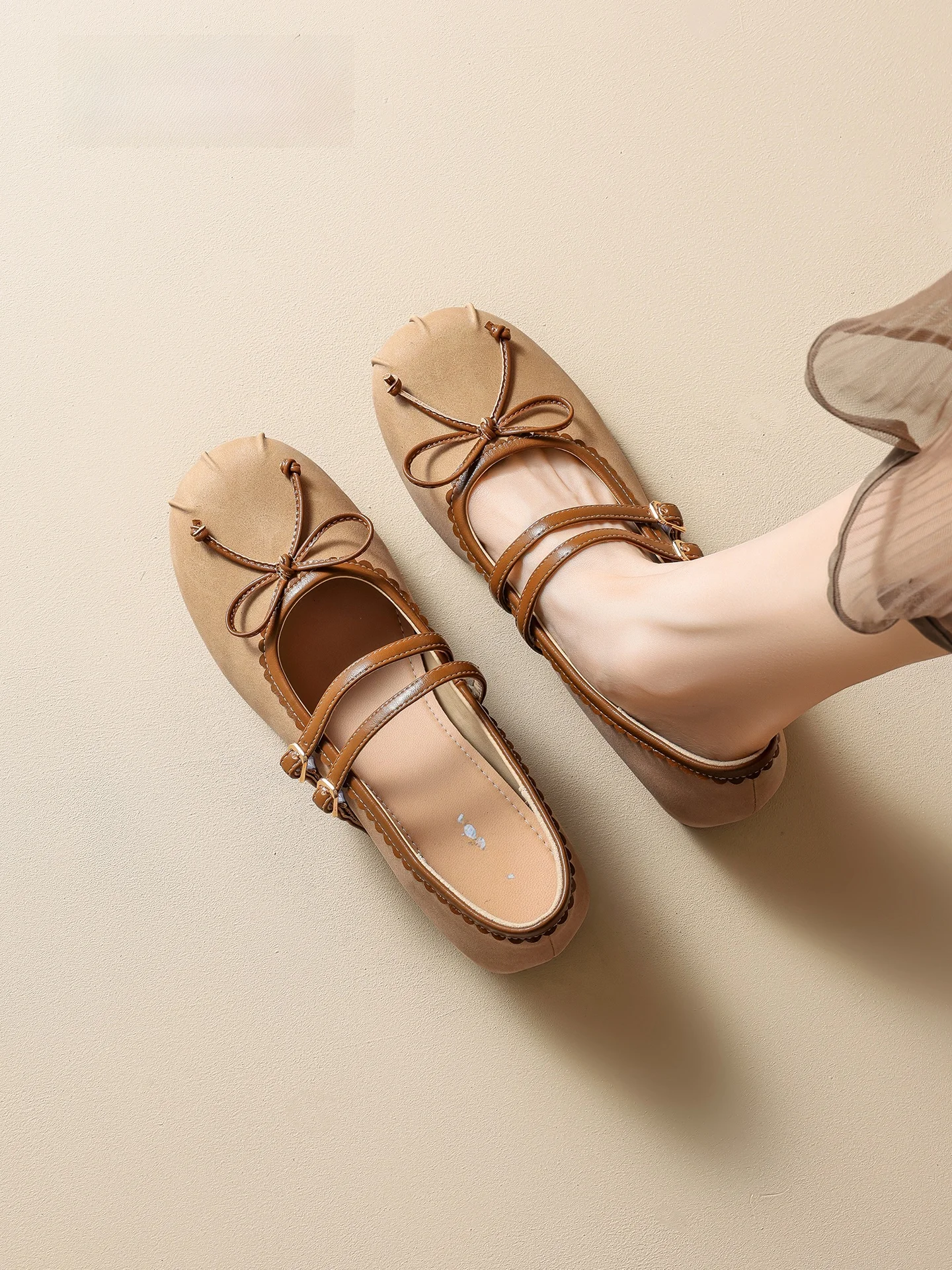 Agsdon Ballet Flats Women's Summer New Soft Bottom Mary Jane Shoes Casual  Knot round Toe Fashionable Flat Heels