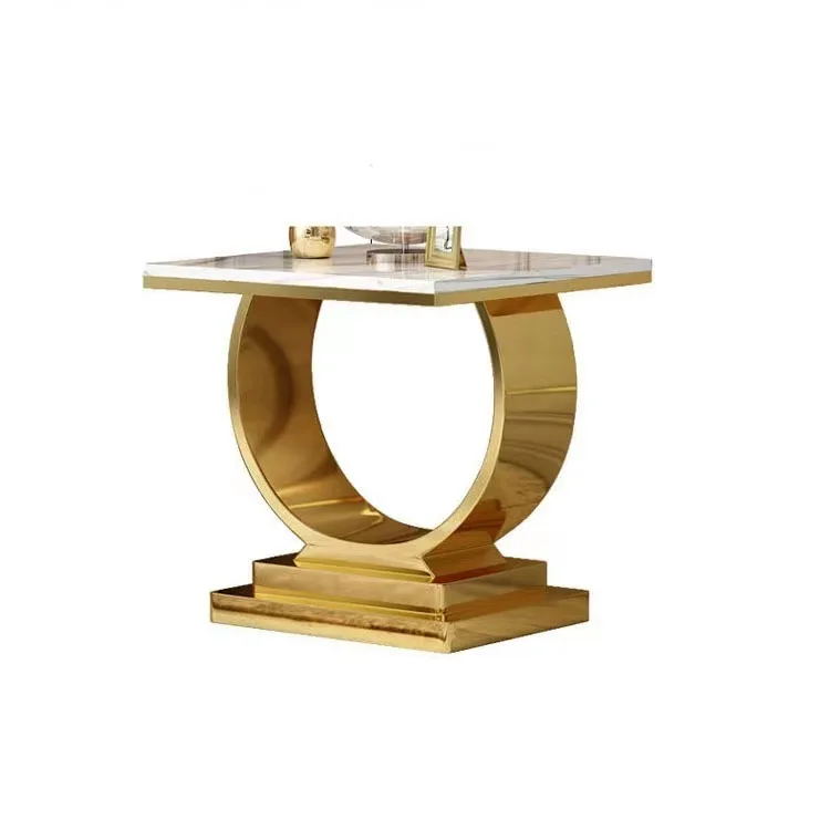-For Modern  Gold Stainless Steel Square Small Coffee Table Metal Home Furniture Luxury Living Room Sofa Marble Top Side Table&