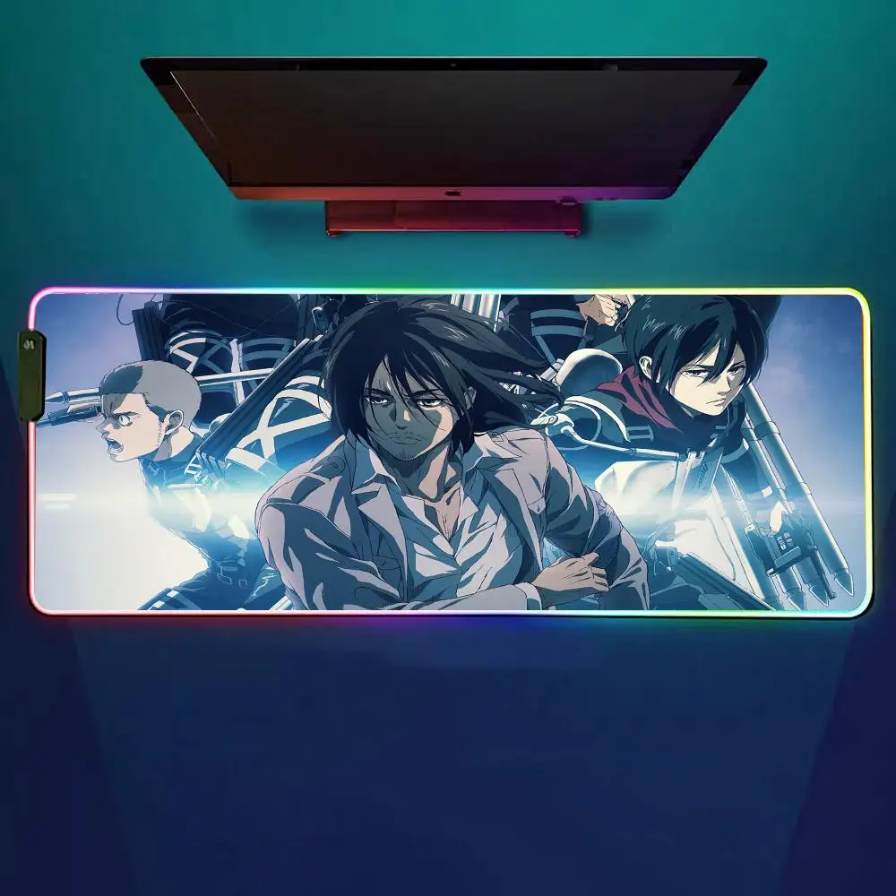 

Популярный аниме Attack On T-Titan коврик для мыши RGB игровой коврик для мыши настольный коврик HD геймер большой светодиодный светильник XXL коврики для мыши
