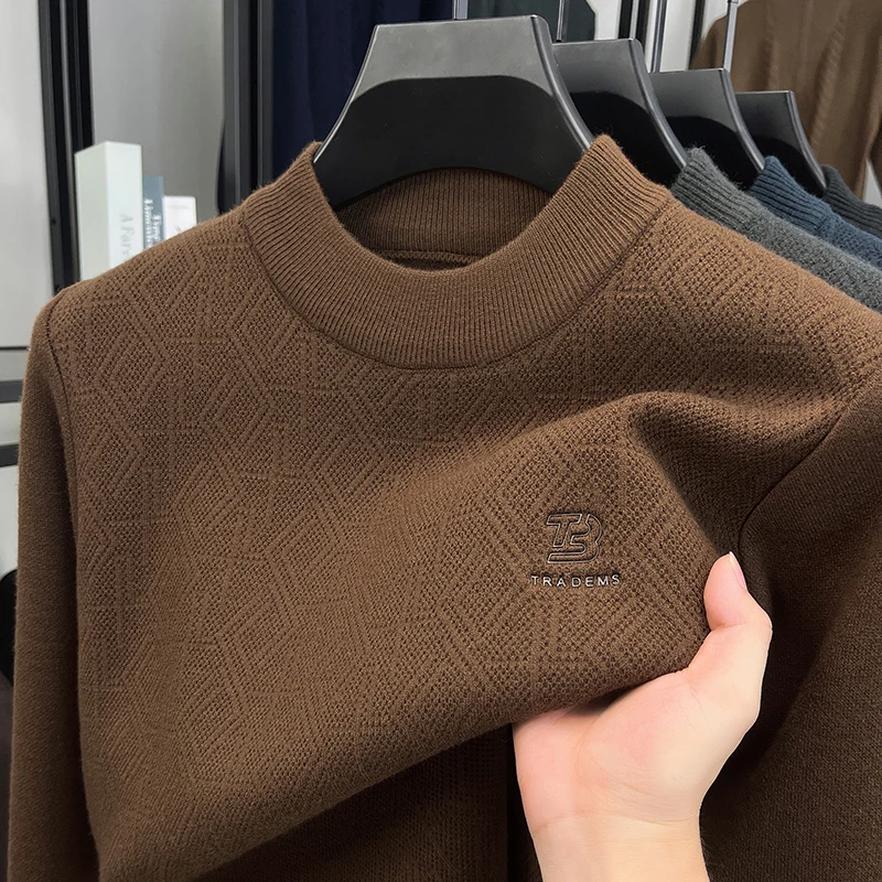 

Новинка 2025 года, цельный бархатный осенне-зимний мужской толстый свитер с круглым вырезом, повседневная мягкая базовая рубашка, внутренний топ для мужчин