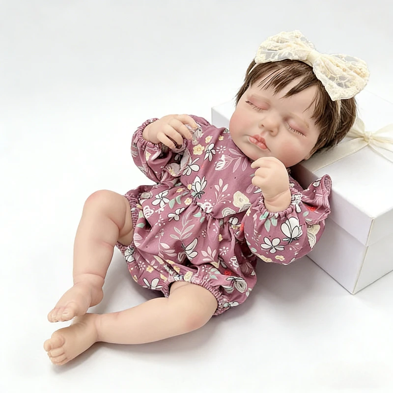 

19inch 48cm Waterproof Vinyl Body Newborn Size Baby Doll Loulou with Brown Rooted Hair
