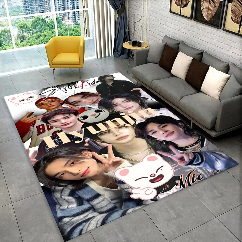 Kpop Hyunjin Stray Kids Music star Carpet Rug for Playroom Bedroom Living Room Sofa Home Decor,kid Area Rug Non-slip Floor Mat