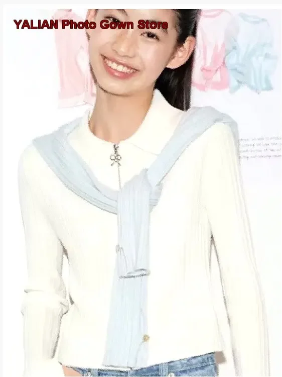 Girls Spring Coat Soft Texture Zip Up High Stretch Blue White Coat