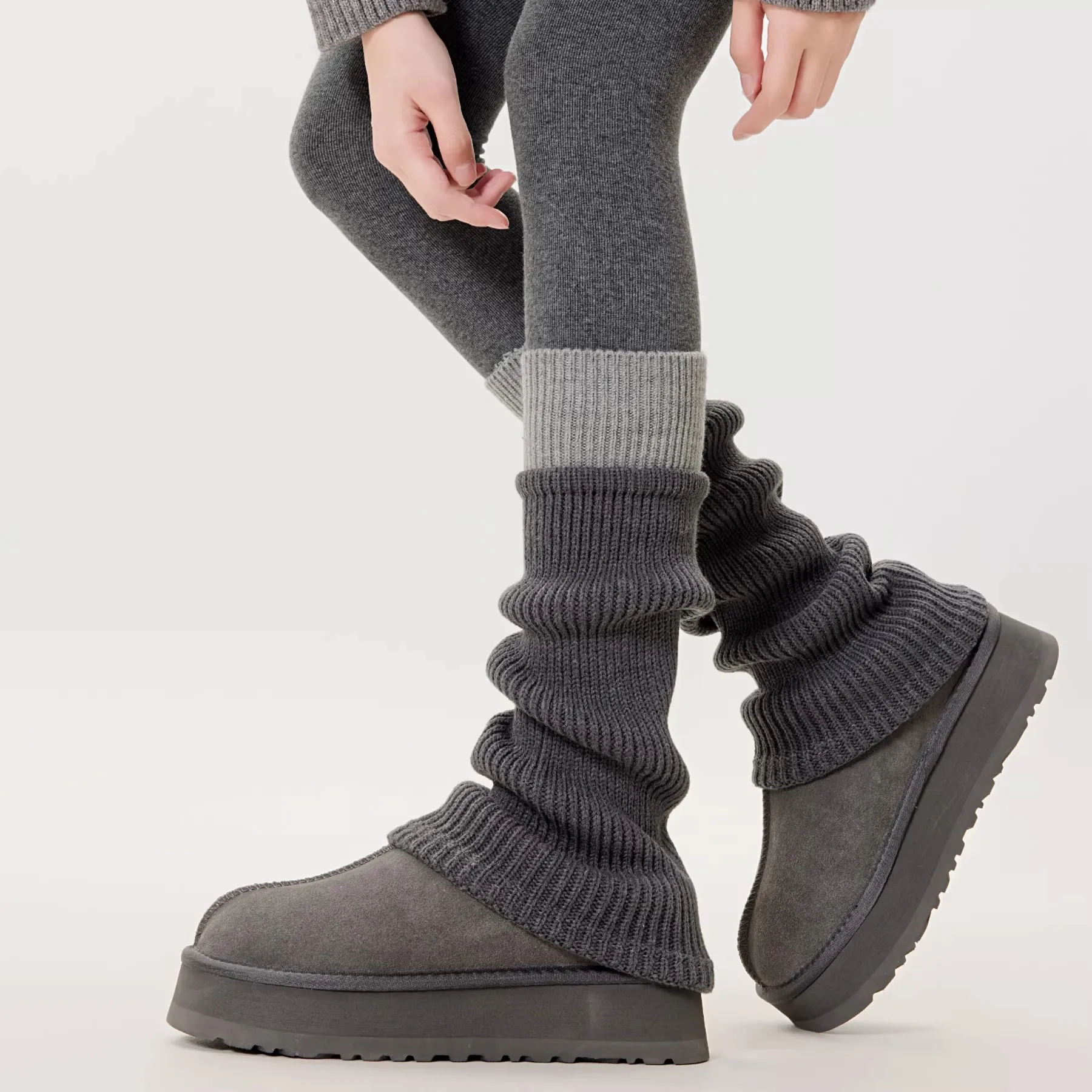 Y2K Slouchy Women‘s Leg Warmers Two Tone Daily Casual Autumn Winter Boot Cuff Street Snap Stretchy Calf Length Leg Covers Campus