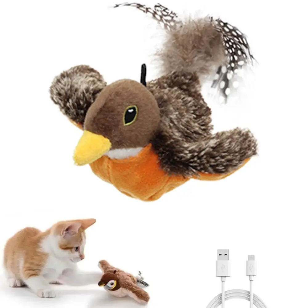 

Electronic Flapping Bird Sparrow Cat Toy Hangable Vivid Chirping Interactive Flying Bird Cat Toys USB Touch-Activated