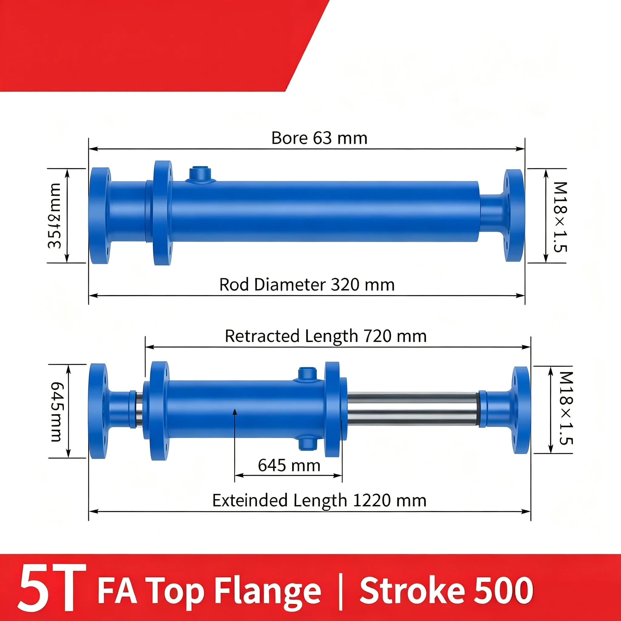 5T Double Acting Flange Hydraulic Oil Cylinder, HSG Standard 63mm Bore Non-custom Oil Jack, Industrial Hydraulic Ram from Factor