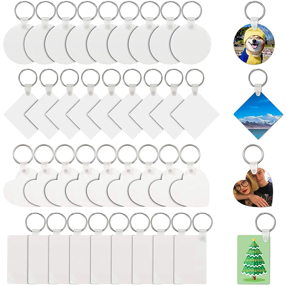 Sublimation Blanks Keychains, 40 Pieces Heat Transfer Keychain DIY MDF Blank Keychains Double-Side Printed Keychain