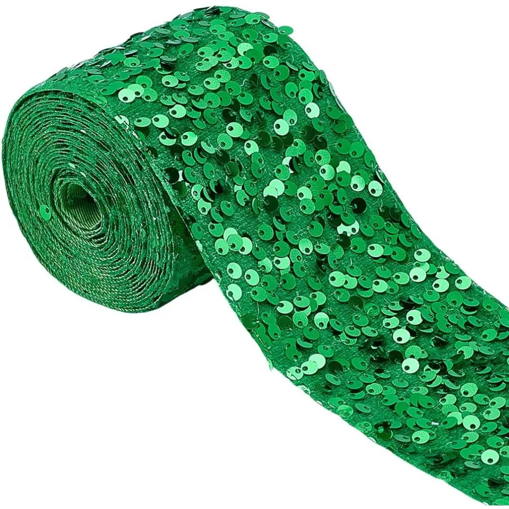 

4 ярда, зеленая бархатная отделка с блестками, 3-дюймовая полиэстеровая лента с блестками, швейная отделка для рукоделия, одежды, платья, шитья