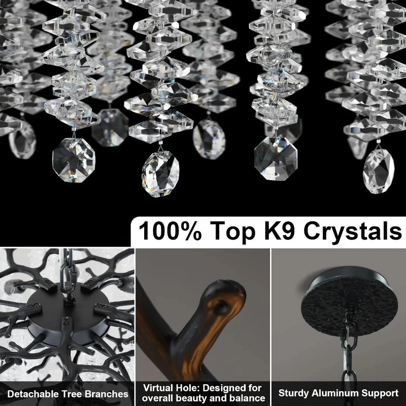 ثريا فرعية كريستالية بسيطة - مصباح سقف قابل للتعتيم. خطوطها النظيفة ولمسة اللمعان الدقيقة داخلية عصرية هادئة