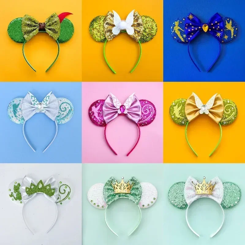 Disney Tinker Bell Ears Headband Women Cute Wings Fairy Hair Accessories for Girl Vine Flower Hairband Kids Sequins Bow Headwear