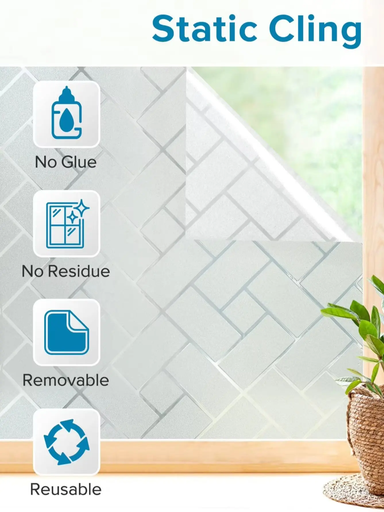 Frosted Glass Window Privacy Film - Static Cling Sun Blocking UV Protection Heat Control Cover for Bathroom Kitchen Home Glass