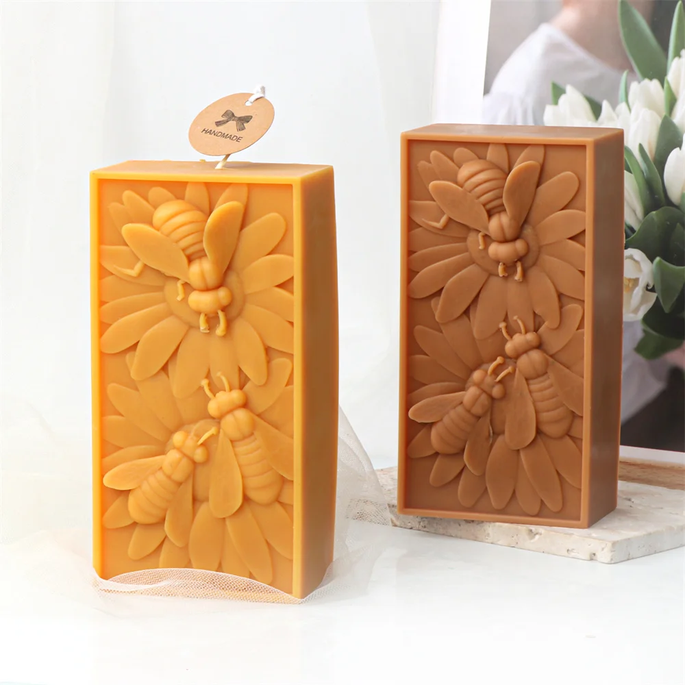 DIY Honeybee Square Candle Silicone Mold Bee Chrysanthemum Flower Rectangular Soap Silicon Mould Candle Cake Decorating Tool