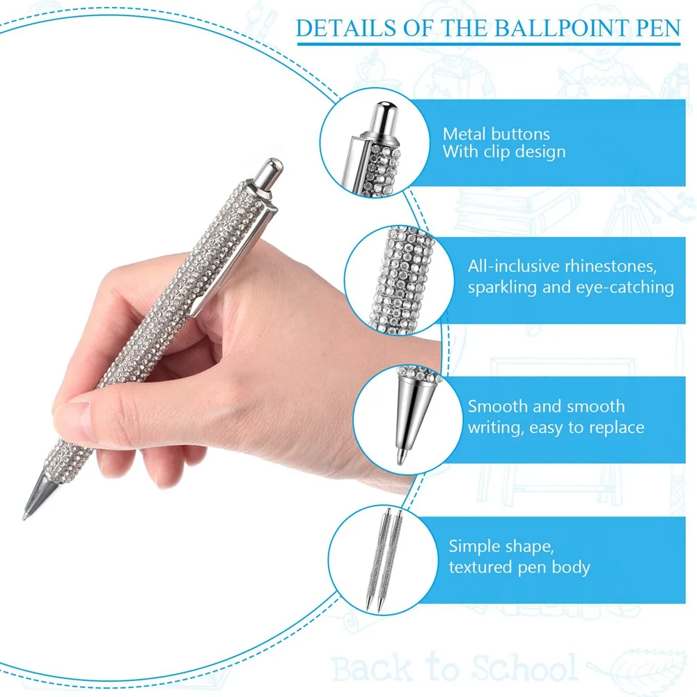 AA83 8Pcs Cute Pen Bling Pens Christmas Rhinestones Gift Metal Ballpoint Pens Fancy Sparkly Crystal Pens C