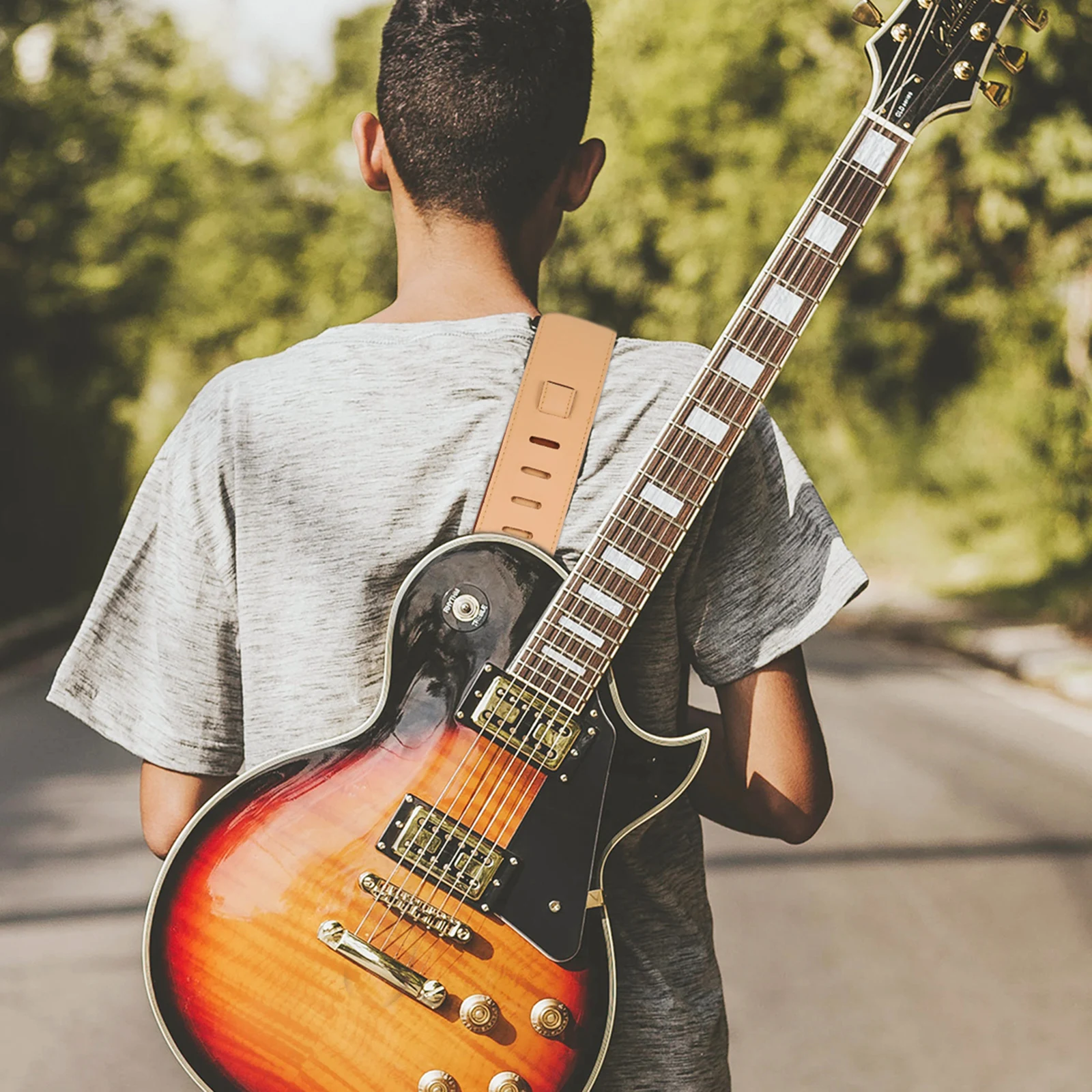 

Guitar Strap Soft PU Extra Long Adjustable Comfortable Electric Guitar Shoulder Belt Easy Clean Corrosion Resistance