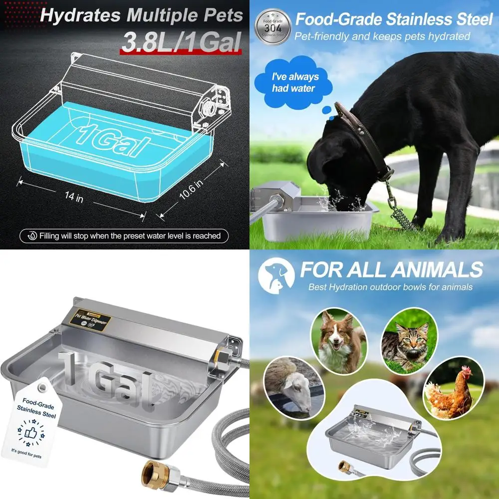 

Stainless Steel Automatic Dog Water Bowl, Outdoor Pet Water Dispenser, Compatible with 3/4 GHT Faucet