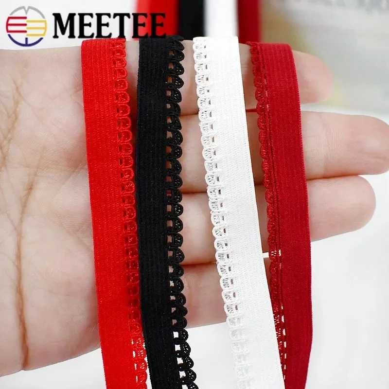 Meetee 20/43M 10mm Nylon elastan wstążka półksiężyc gumką do bielizny Stretch taśmy DIY biustonosz dekoracji wiosna koronki wykończeniowe