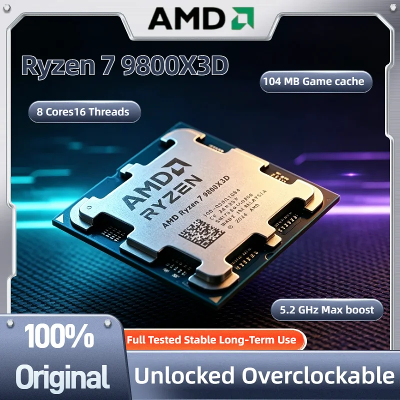 

Gaming Desktop CPU Processor AMD Ryzen 7 9800X3D 8-Core 16-Thread Zen5 4nm 4.7GHz 5.2GHz AM5 104MB 3D V-Cache 120W DDR5