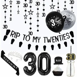 RIP to My 20s Supplies Banner Garland Backdrop Tablecloth Rip Sash Cake Topper Balloon Funeral Youth Funny Thirtieth Party Decor