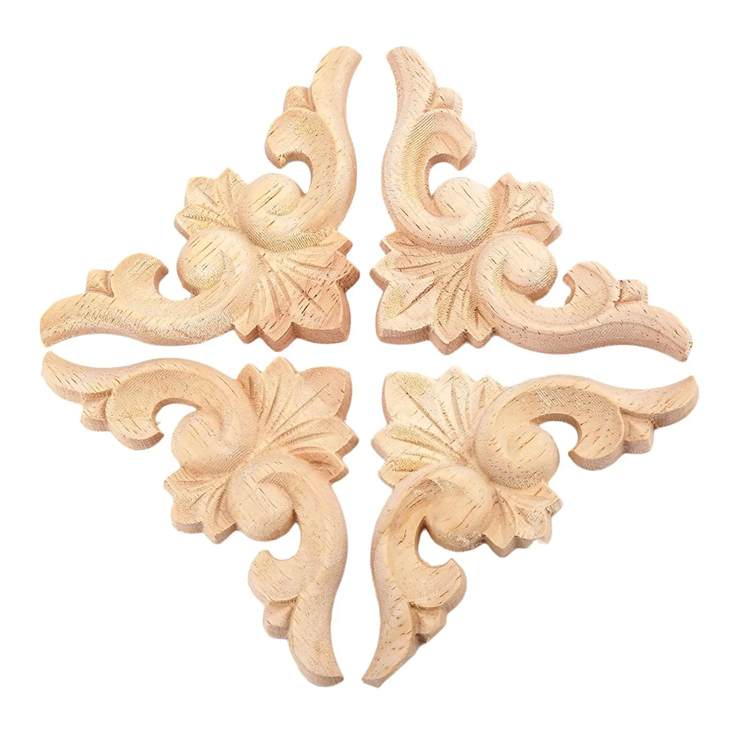 4pcs 6*6cm European Style Wood Carved Corner Onlay Applique Furniture Unpainted Door Decor