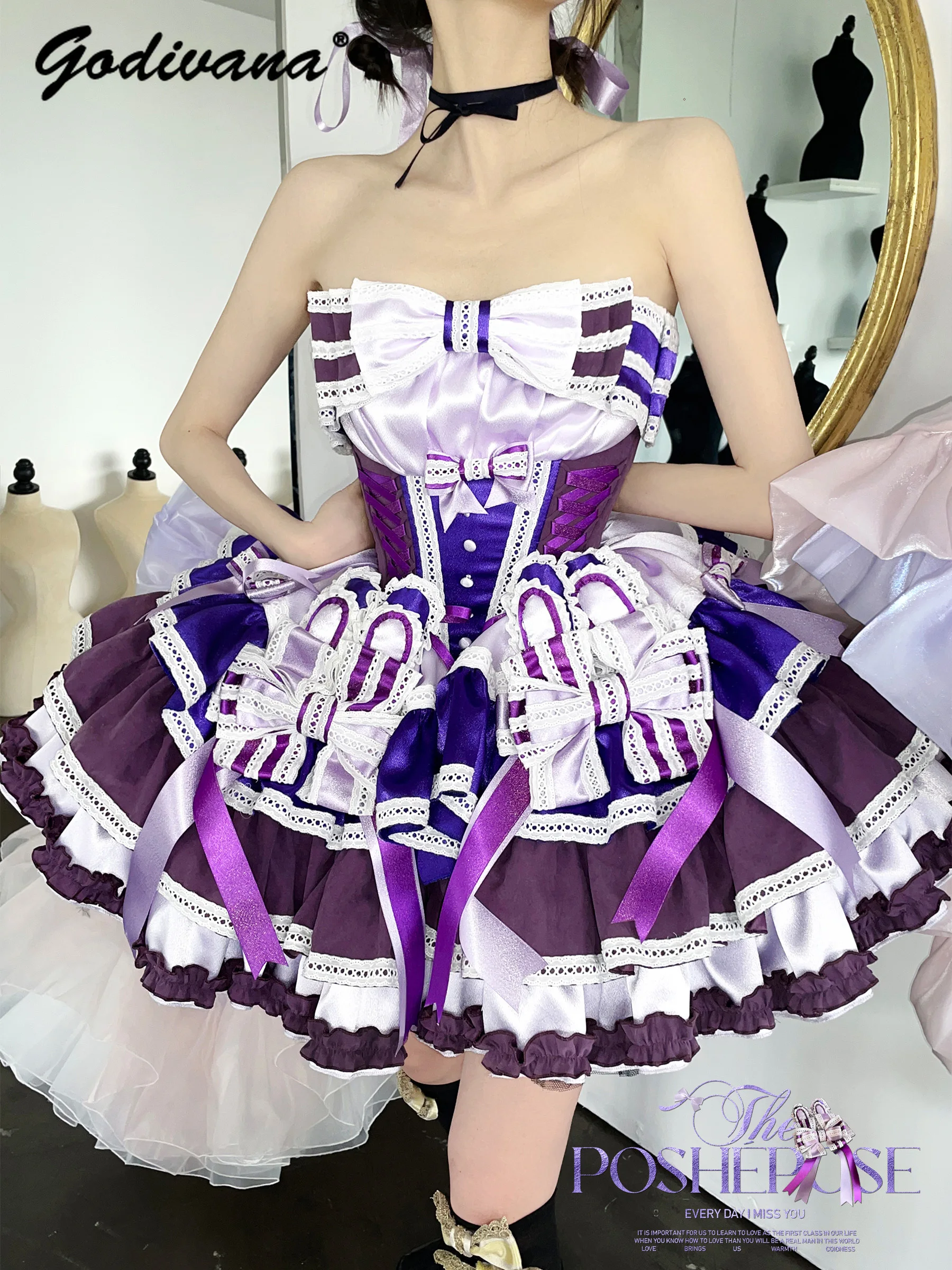 High-end Luxury Princess Cute Bow Tube Top Short Party Dress Girls New Sweet Color Matching Lolita Strapless Ball Gown Dresses