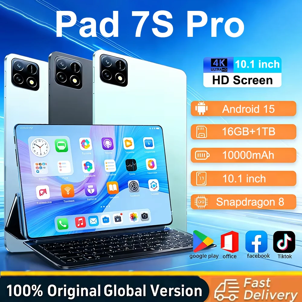 

NEW Original Pad 7S Pro 2026 HOT Tablet Snapdragon 8 Gen3 10.1inch Android 15 16GB+1TB 10000mAh 5G Dual Card WiFi GPS Tab