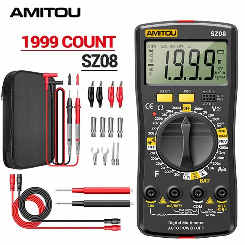 AMITOU SZ08 Professional Digital Multimeter Noncontact Voltage Detector AC/DC Current Meter Electric Tester Tool for Electrician