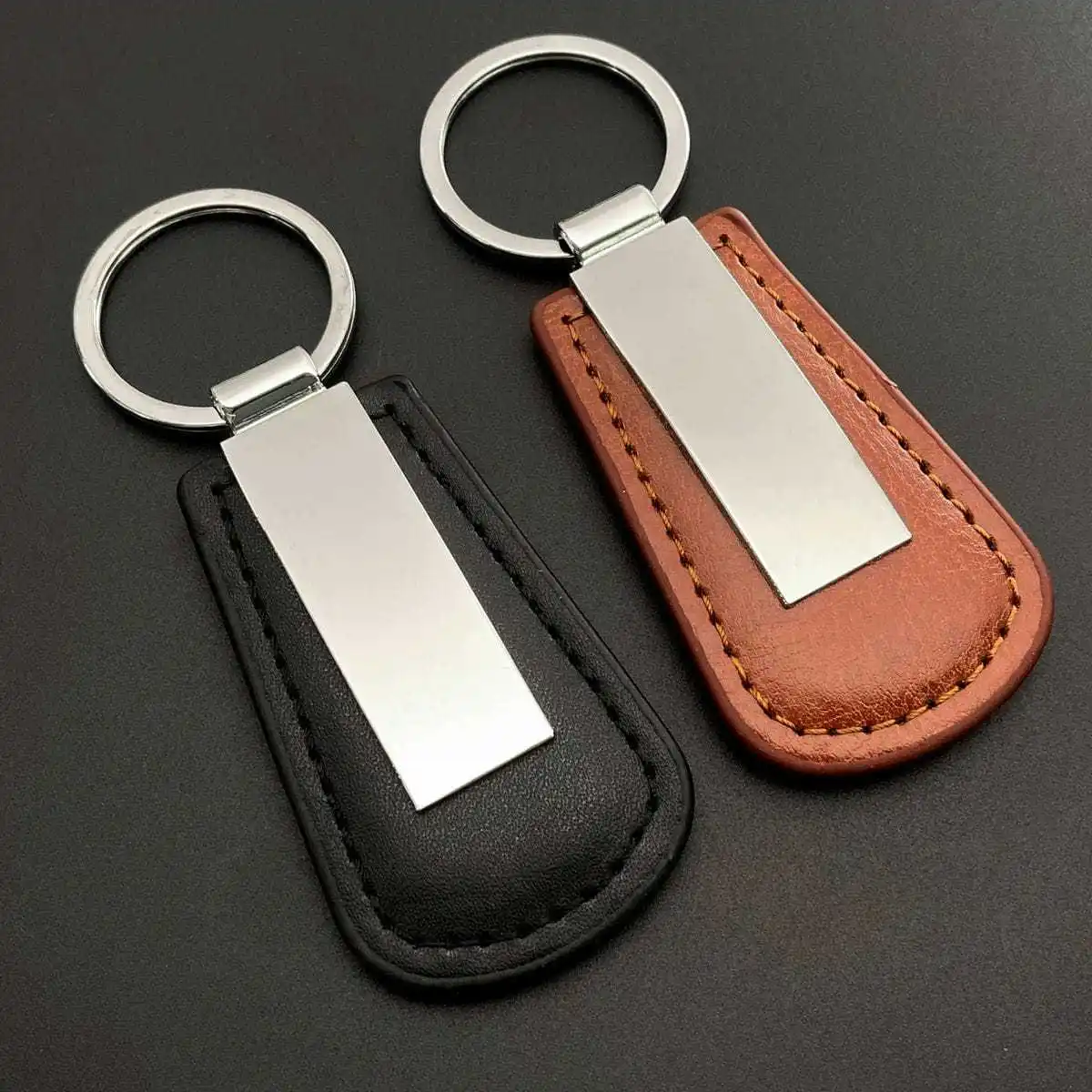 

PU Leather Alloy Leather Metal Keychain Rectangle Shape Keyring Personalized Engraved Holder for Car Key Accessories Gift