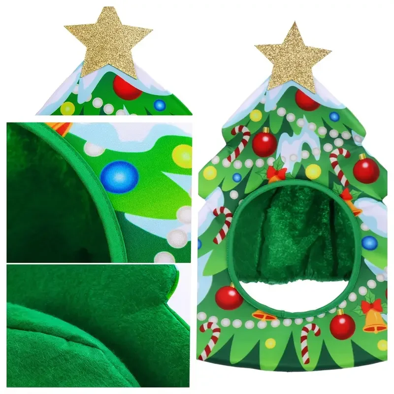 Christmas Tree Shaped Hat Decorative Star Colorful Print Green Christmas Hat for Adults