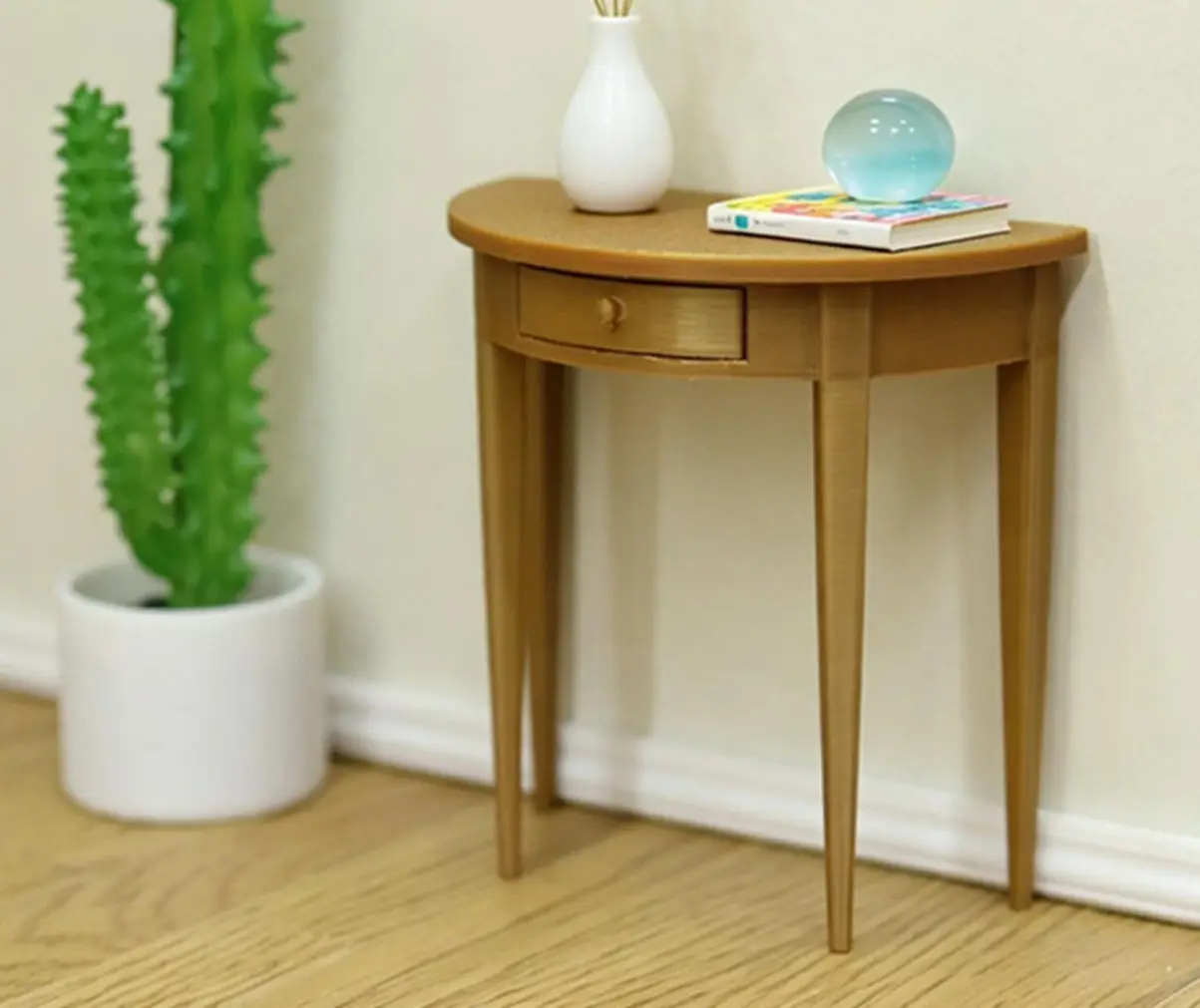 1:12 Scale Dollhouse Mini Half-Moon Console Table, OB11 Scale Side Table, Dollhouse Entryway Furniture, Scene Layout Accessory