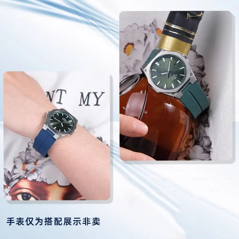 Silicone rubber watch strap for CASIO EFR-S108 Convex joint black light dark green blue watchband silver Magnetic folding buckle