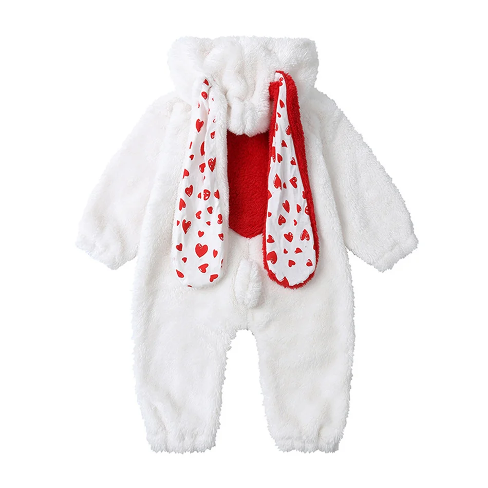 New Autumn Winter Baby Onesie Toddler Fluffy Fleece Long Sleeved Rabbit Ear Hooded Bodysuits Newborn Zipper Cute Warm Rompers