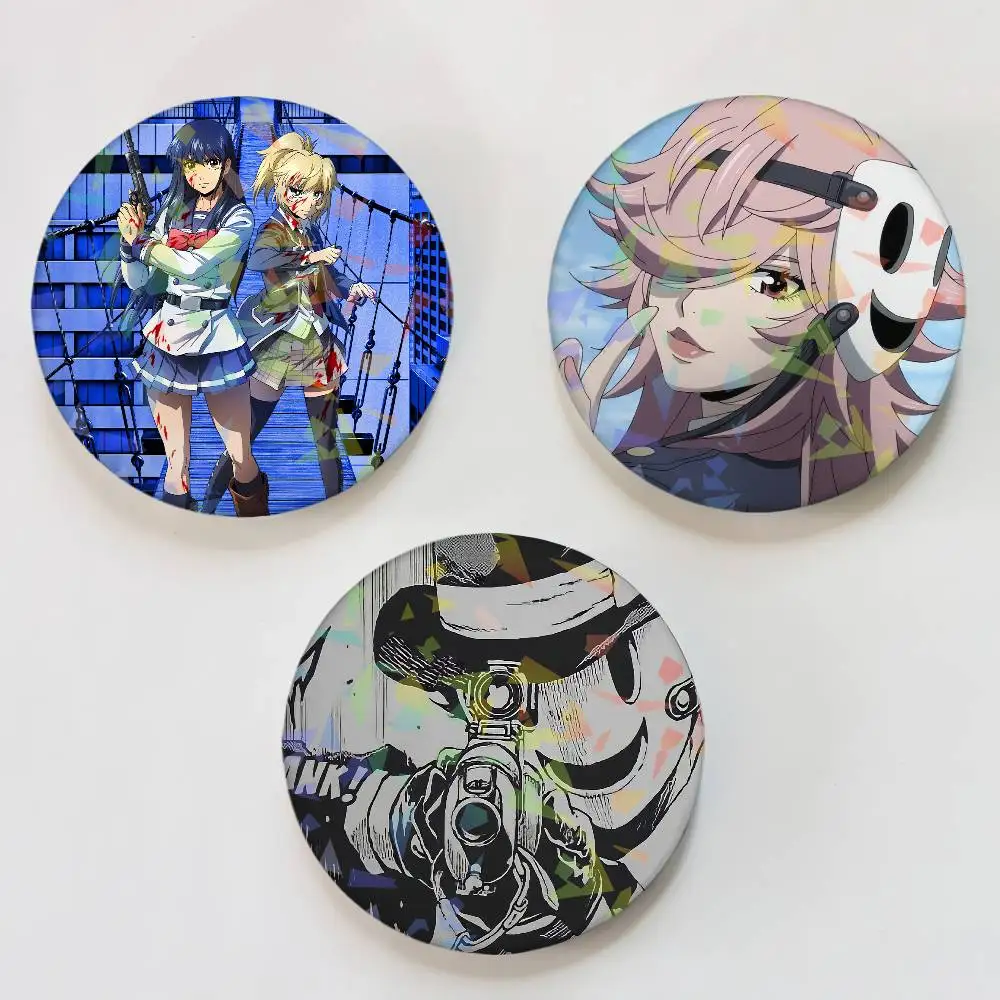 Anime H-High-Rise Invasion Runde, exquisite Laser-Abzeichen-Broschen, kreative Anstecknadeln für Kleidung, Hüte, Rucksäcke, Geschenk-Accessoires