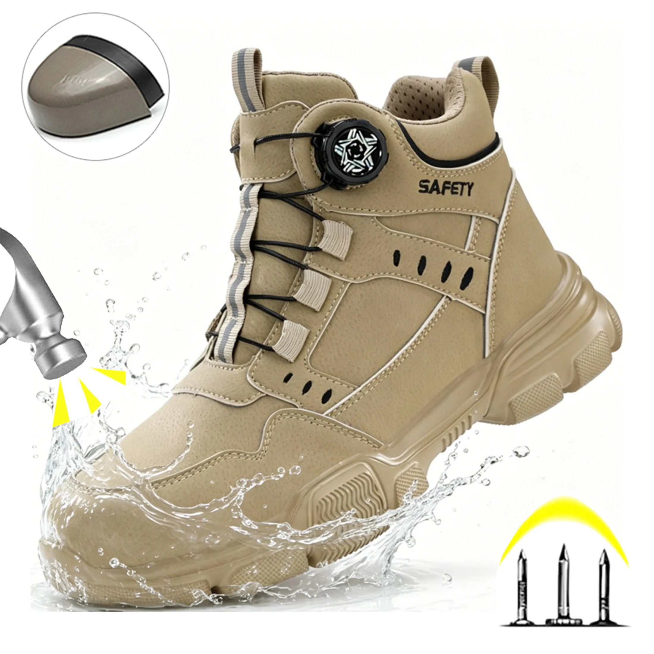 Breathable Men's Safety Sneakers Tough Men's Work Boots Anti Impact Anti Smash Wear Resistant Construction Industrial Shoes