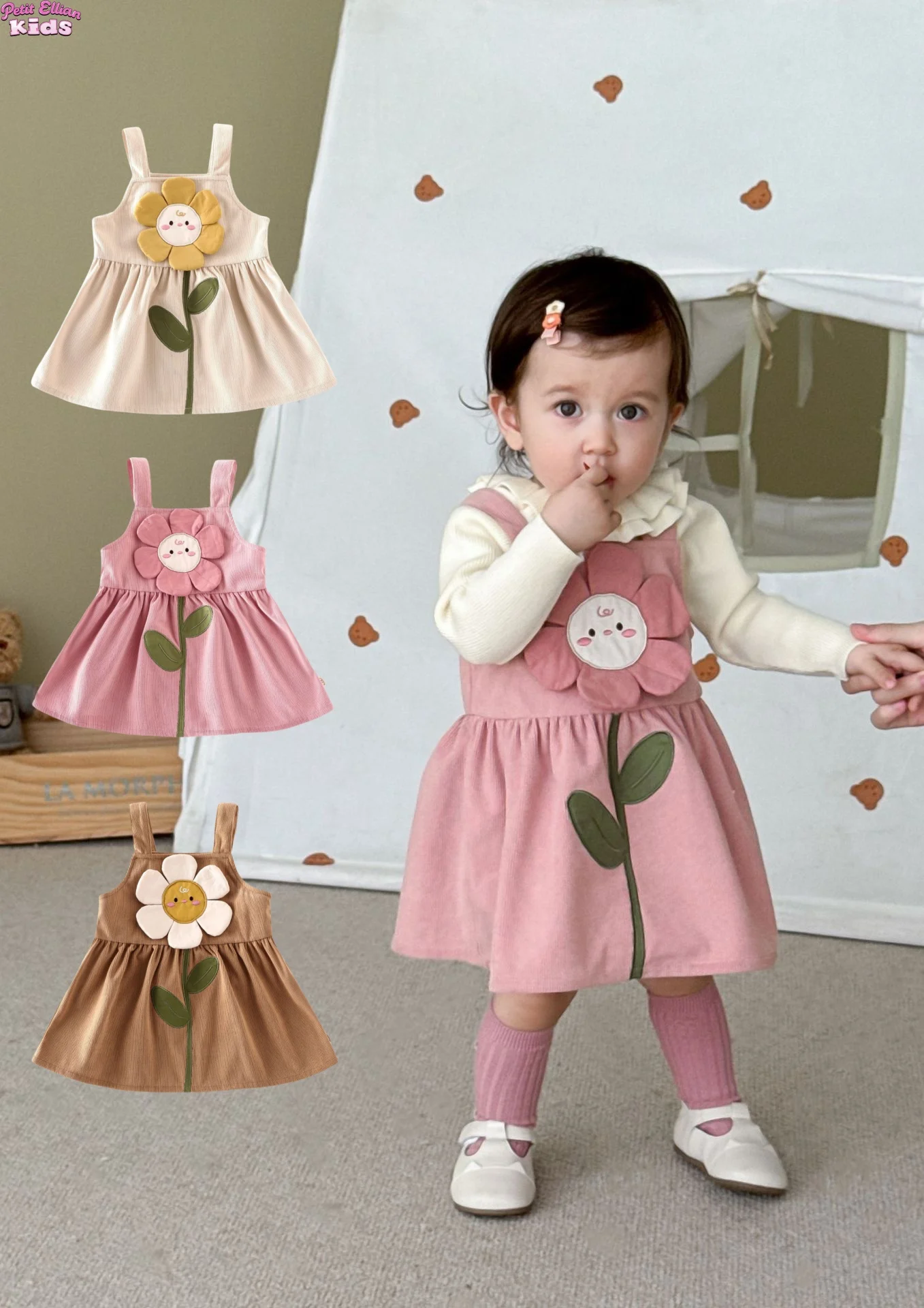 

Kids Girls Clothes 0-5Y Baby Girls Corduroy Suspender Dress 3D Cartoon Flower Embroidery Strap Skirt Adorable Daily Photo Outfit