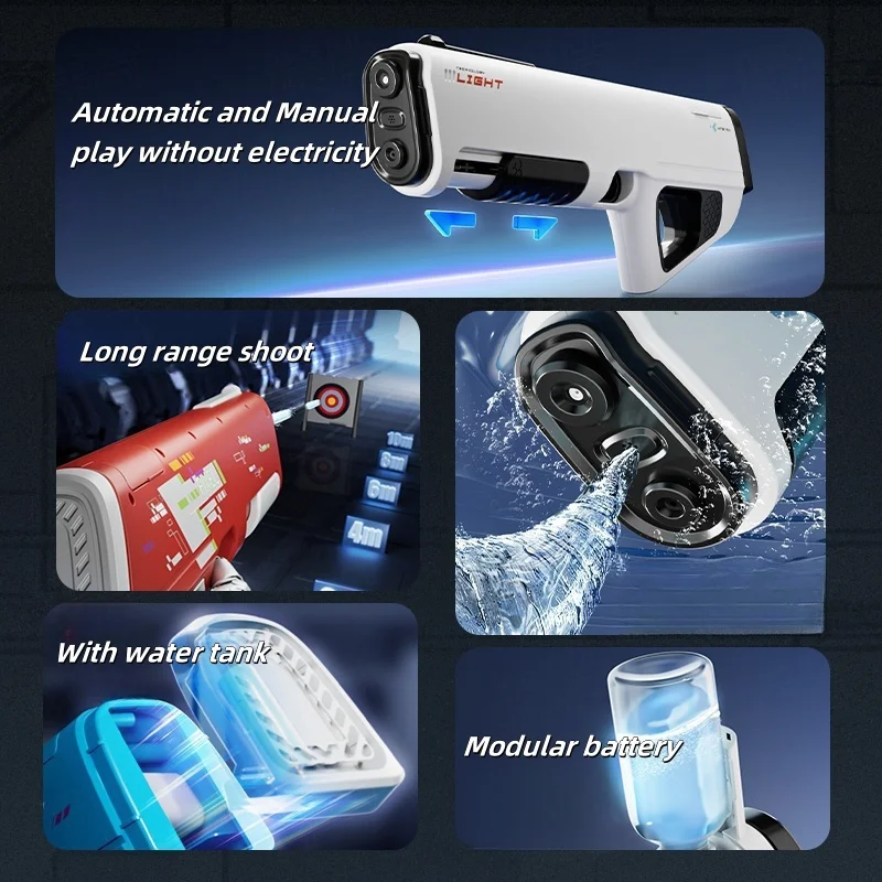 Pistolet à eau électrique, jouet à gicler alimenté par batterie avec réservoir, Absorption d'eau automatique, jeu de combat de plage en plein air d'été, jouet cadeau
