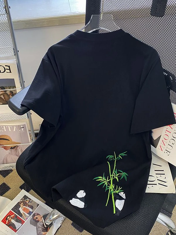 Extra Large Size 300 Pounds European Style Embroidered Pure Cotton Loose Short Sleeve T-Shirt Women Summer Slimming Top