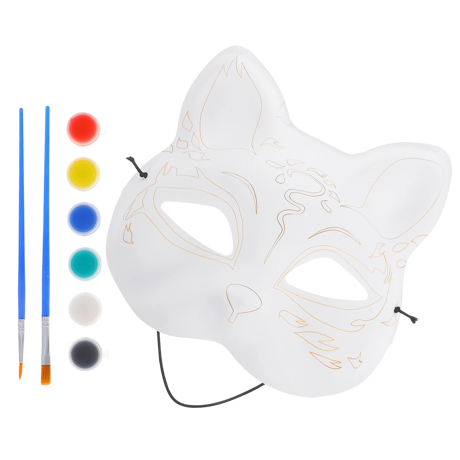 DIY Mask Set Blank Painting Graffiti Cat Kids Masks Masquerade Plastic Miss to Decorate