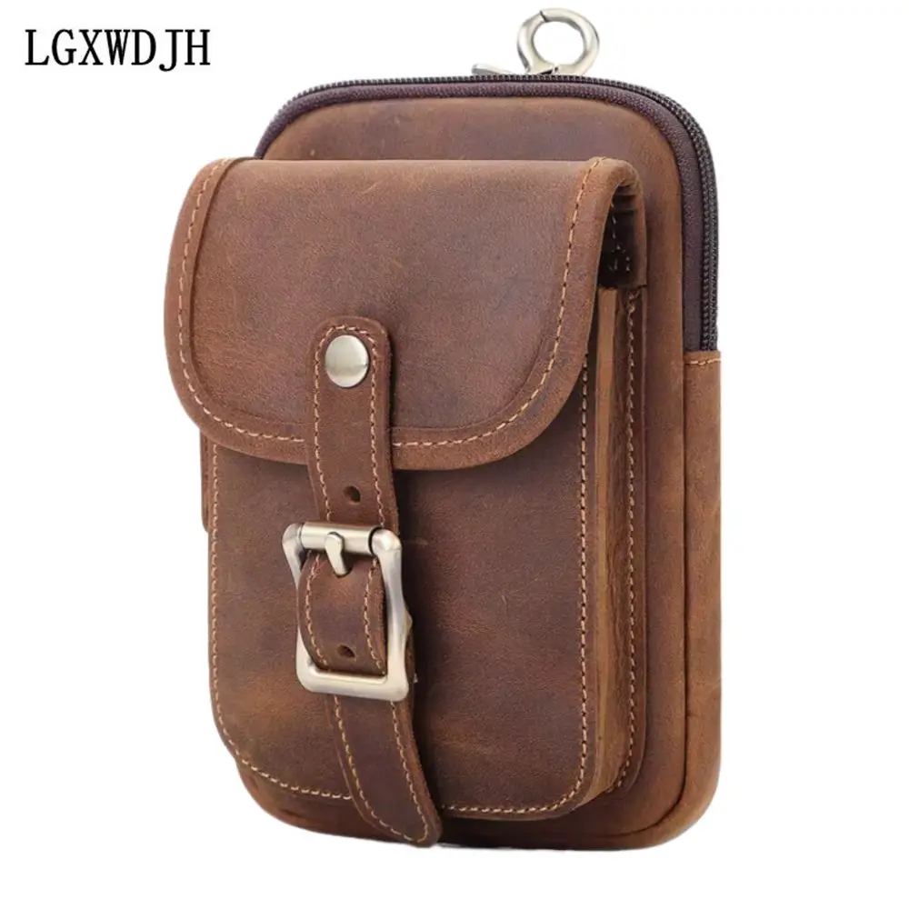 Man belt pouch  Mobile phone card wallet with leather belt  Retro genuine leather mountaineering travel bag  Waist bag for men