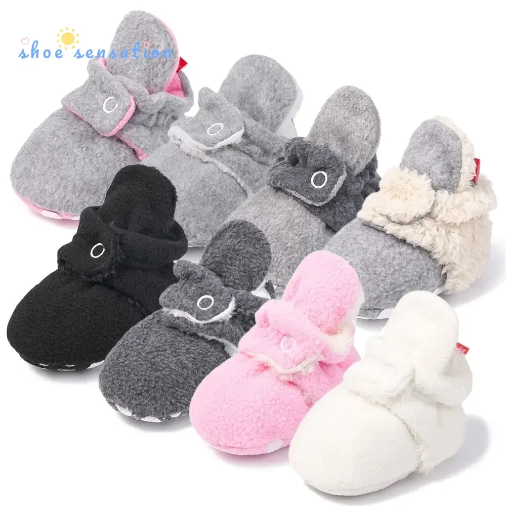 Meckior Baby Socks Shoe Winter Baby Boy Girl Booties Soft Toddler First Walkers Anti-slip Warm Fluff Infant Crib Shoes Socks