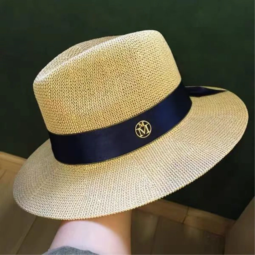 2024 New European and American Style Design Straw Hat Women's Hollow Letter Sun Hat Fashion Sunshade Hat