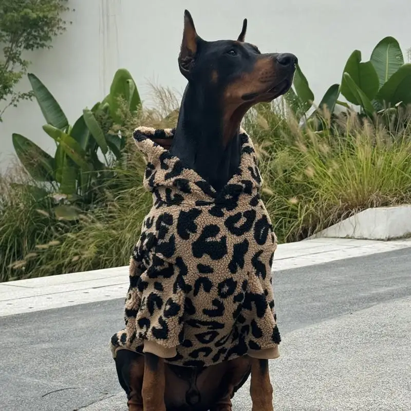 Mode Leopard Hoodie Für Medien Große Hunde Warme Fleece Hund Jacke Dobermann Mäntel Für Große Hunde ropa para perro – Detail 2