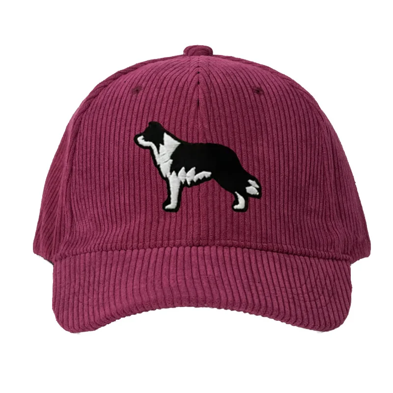 Gorra de Pana Border Collie con Diseño de Perro Bordado, Gorra Unisex con Cierre a Presión para Hombres y Mujeres, Ropa Casual de Calle, Regalo para Amantes de los Animales
