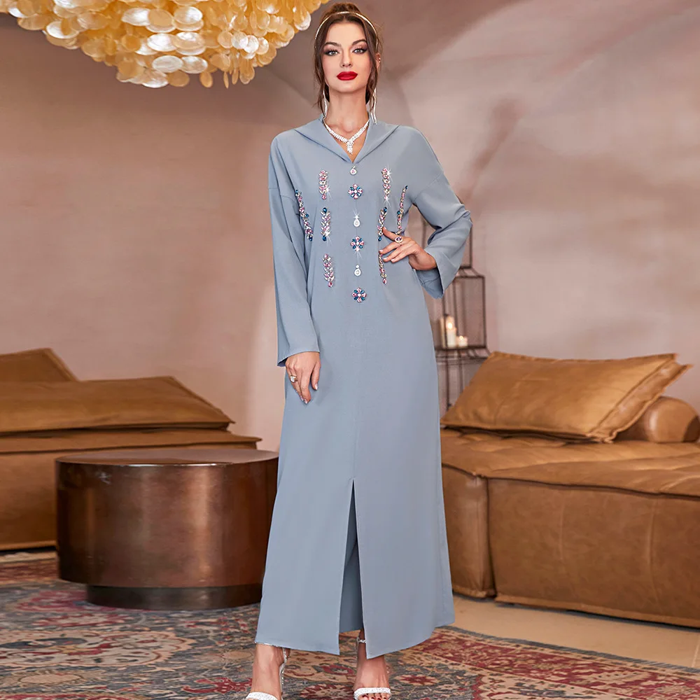 

Diamonds Abaya Dubai Turkey Kaftan Women Muslim Maxi Dress Hooded Evening Party Dresses Islamic Clothing Moroccan Robe Arab Gown