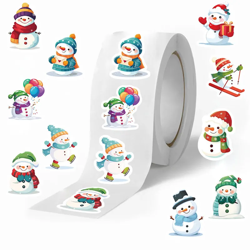 500 Pcs Christmas Snowman Stickers Roll 1 Inch Cute Winter Snowman Stickers for DIY Christmas Party Gift Decoration
